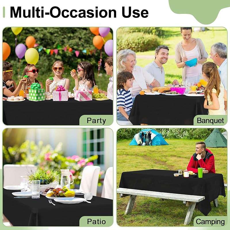 misaya 6 Packs Disposable Plastic Table Cloth, 54 x 108 Inch Waterproof Rectangle Tablecloth, Leakproof & Sturdy Decorative Table Covers for Picnic, Party and Outdoor, Black - Image 7
