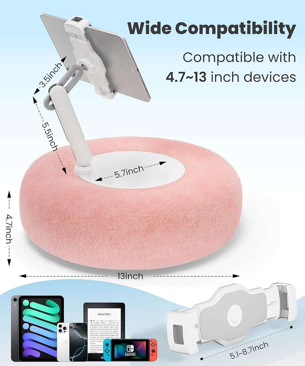 VOLTIFYMAX Tablet Pillow Stand with Kindle Page Turner for Reading in Bed, 360°Adjustable iPad Holder with Snack Bowl, ComPatible with 4.7''-13''Kindle Accessories/Paperwhite/iPad/iPhone/Samsung, Pink - Image 8