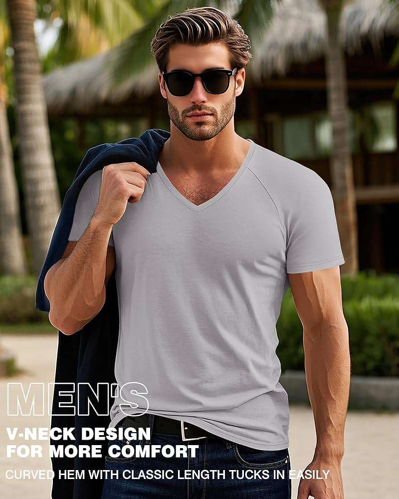 Riyiper 3 Pack Men's Short Sleeve V Neck T-Shirts Raglan Curved Hem Shirts Casual Basic Tops Soft Summer Stretchy Tees - Image 2
