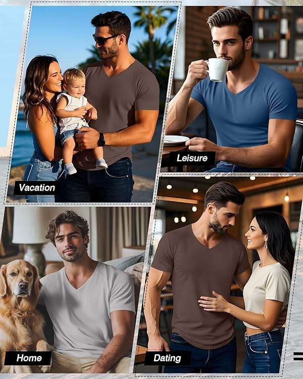 Riyiper 3 Pack Men's Short Sleeve V Neck T-Shirts Raglan Curved Hem Shirts Casual Basic Tops Soft Summer Stretchy Tees - Image 3
