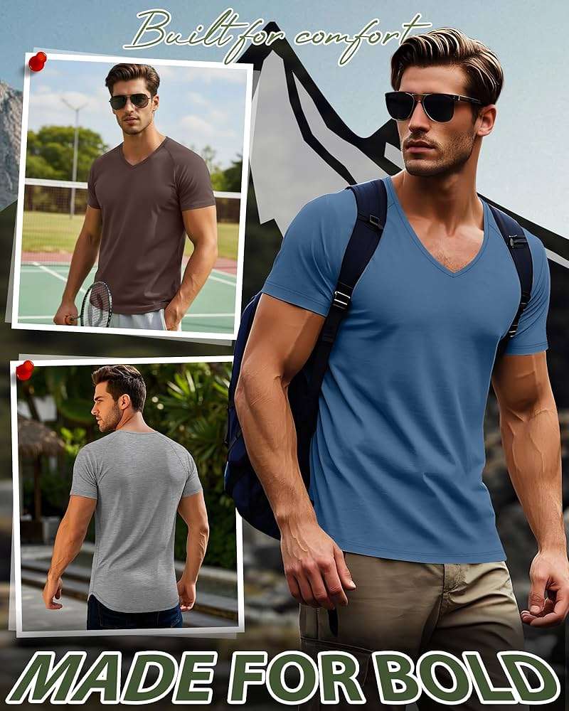 Riyiper 3 Pack Men's Short Sleeve V Neck T-Shirts Raglan Curved Hem Shirts Casual Basic Tops Soft Summer Stretchy Tees - Image 4