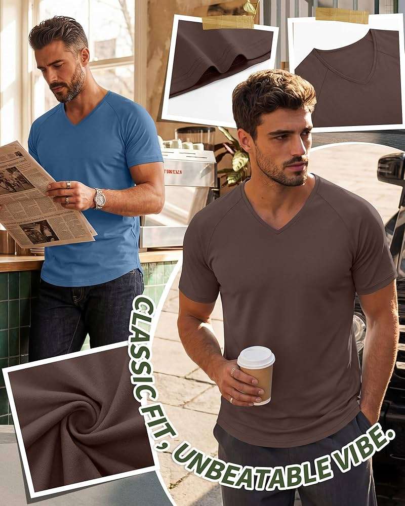 Riyiper 3 Pack Men's Short Sleeve V Neck T-Shirts Raglan Curved Hem Shirts Casual Basic Tops Soft Summer Stretchy Tees - Image 5