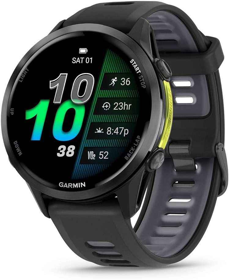 Garmin® Forerunner® 970, Premium GPS Running and Triathlon Smartwatch, AMOLED Display, Built-in LED Flashlight, Carbon Gray DLC Titanium with Black Case and Translucent Whitestone Band - Image 1