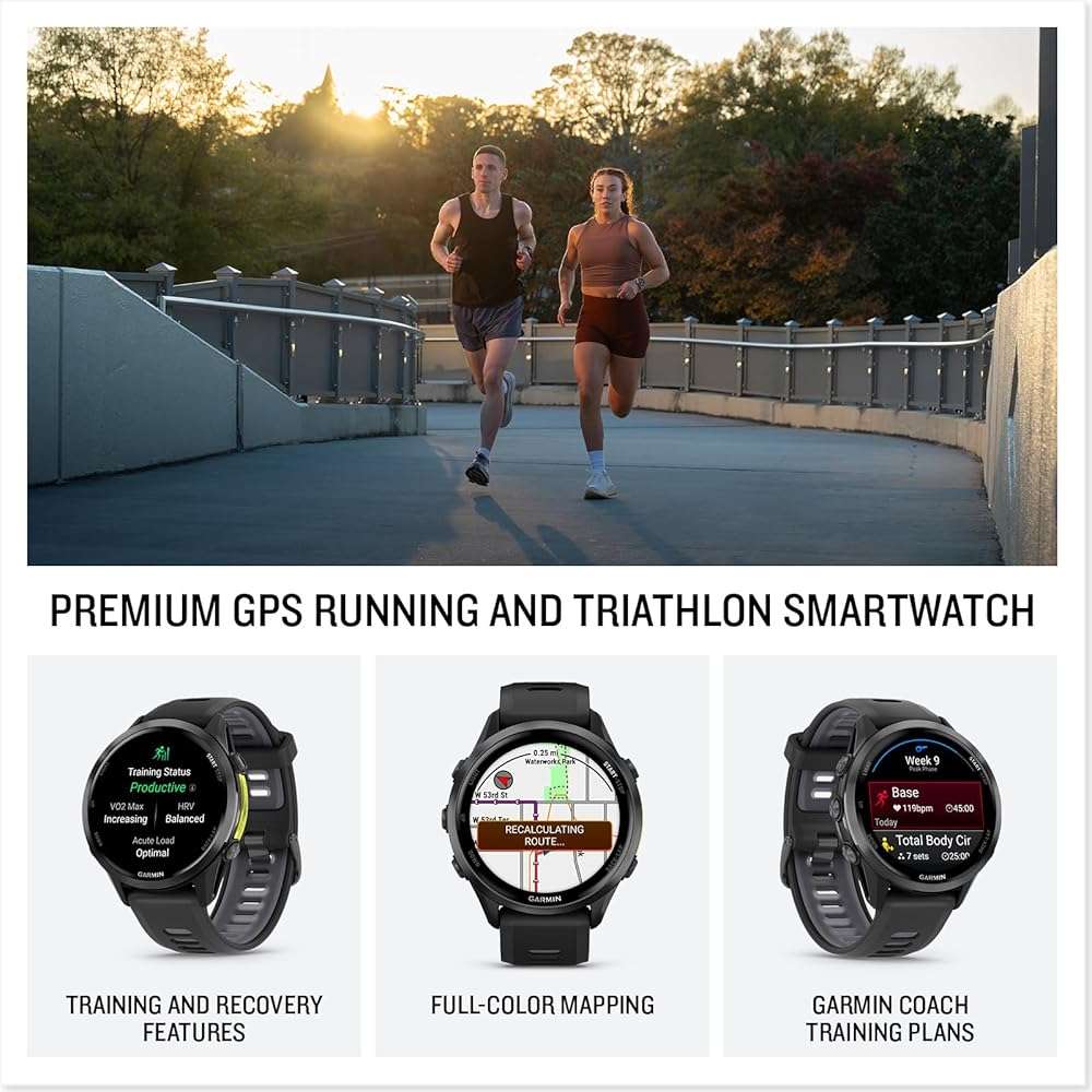 Garmin® Forerunner® 970, Premium GPS Running and Triathlon Smartwatch, AMOLED Display, Built-in LED Flashlight, Carbon Gray DLC Titanium with Black Case and Translucent Whitestone Band - Image 2