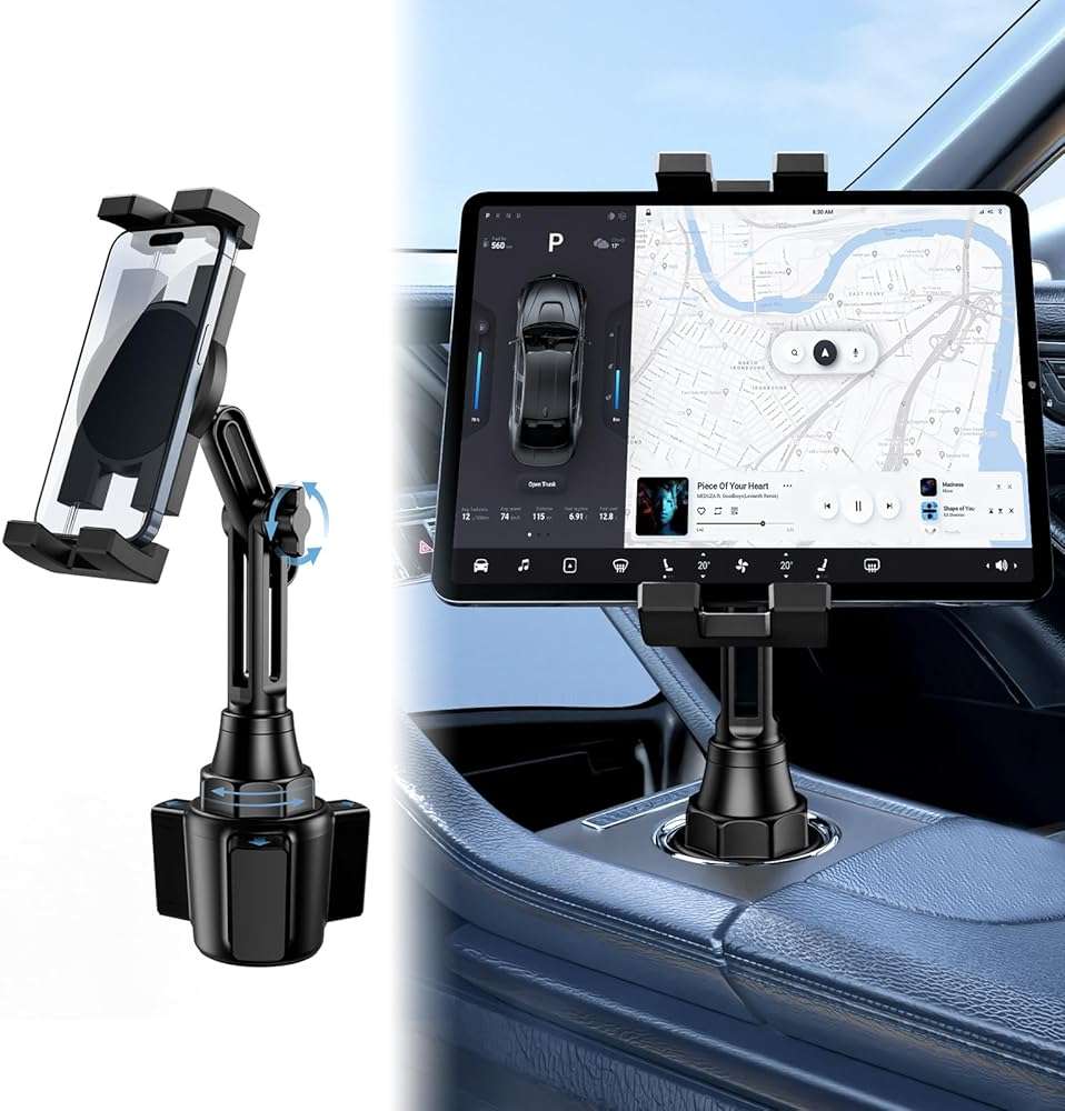 Tablet Holder for Car, Car Cup iPad Holder Mount, [Upgraded Version] Universal Cup Cradle, Long Adjustable Neck, for 4.7-13 Cell Tablet/Phone Stand for iPad, iPhone, Galaxy, Google, Switch and more - Image 1