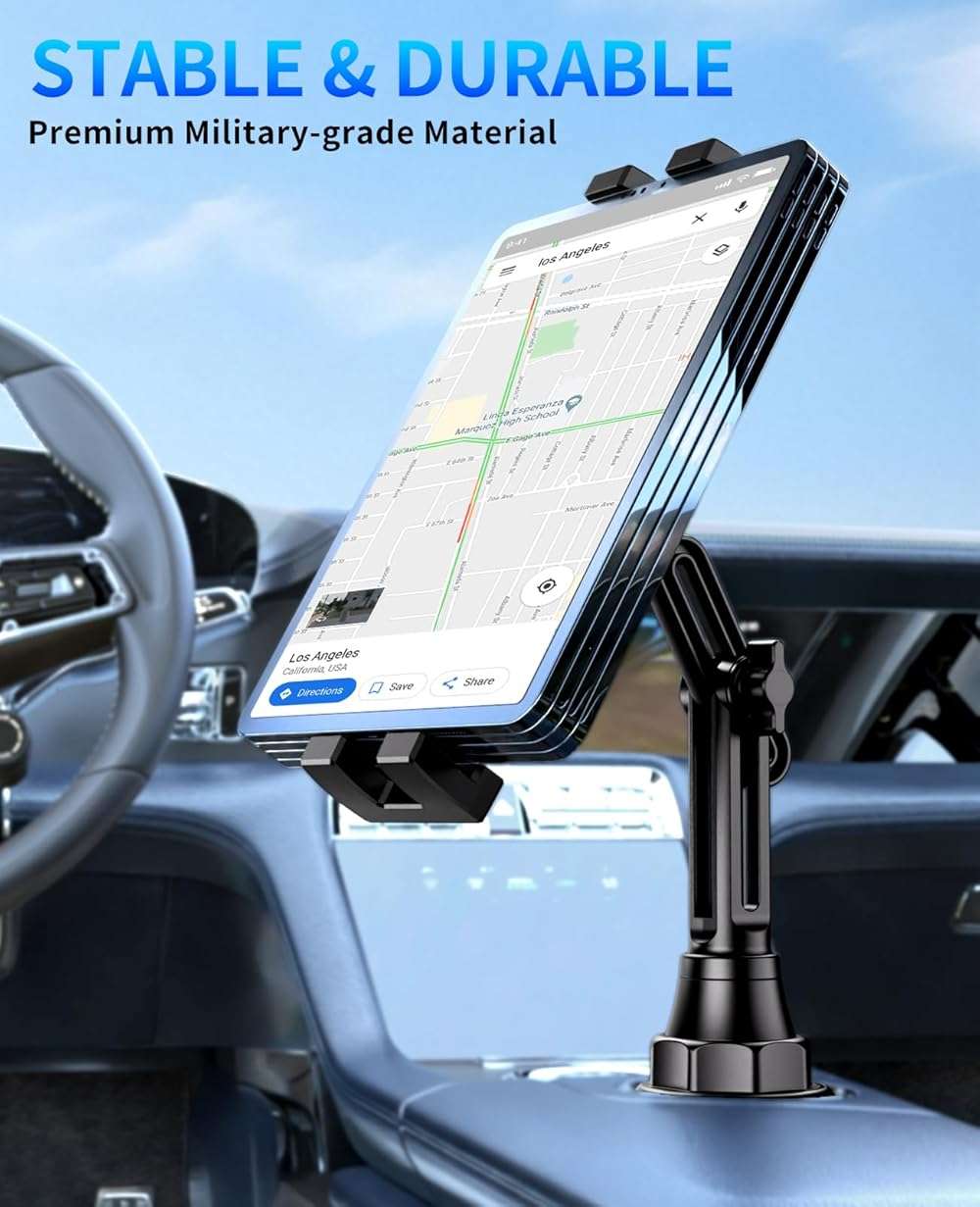 Tablet Holder for Car, Car Cup iPad Holder Mount, [Upgraded Version] Universal Cup Cradle, Long Adjustable Neck, for 4.7-13 Cell Tablet/Phone Stand for iPad, iPhone, Galaxy, Google, Switch and more - Image 2