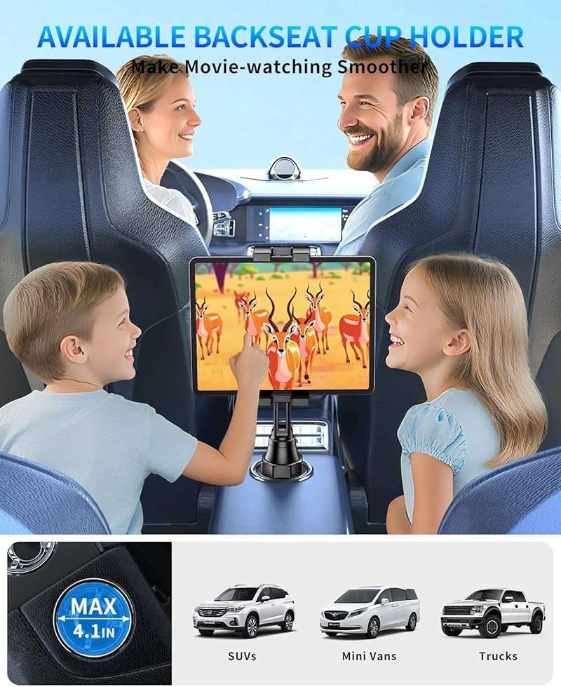 Tablet Holder for Car, Car Cup iPad Holder Mount, [Upgraded Version] Universal Cup Cradle, Long Adjustable Neck, for 4.7-13 Cell Tablet/Phone Stand for iPad, iPhone, Galaxy, Google, Switch and more - Image 7