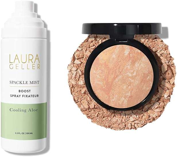 LAURA GELLER NEW YORK Baked Balance-n-Brighten Powder Foundation, Light + Spackle Mist Boost with Cooling Aloe - Image 1