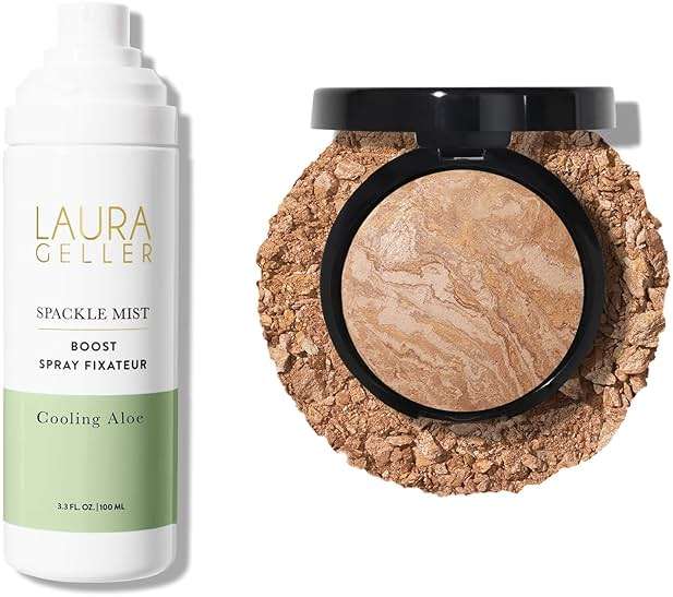 LAURA GELLER NEW YORK Baked Balance-n-Brighten Powder Foundation, Medium + Spackle Mist Boost with Cooling Aloe - Image 1