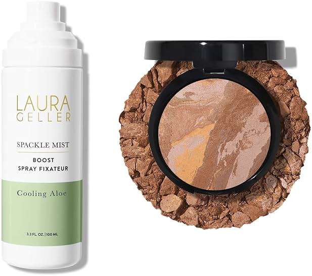 LAURA GELLER NEW YORK Baked Balance-n-Brighten Powder Foundation, Tan + Spackle Mist Boost with Cooling Aloe - Image 1