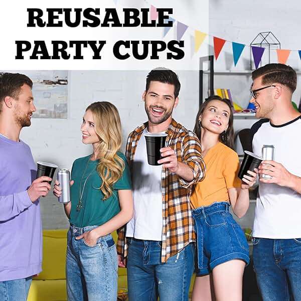 Gabotrie 200 Pack Plastic Cups, 16 oz Black Disposable Cups, Stackable Beverage Plastic Cup Bulk for Party, Heavy Duty Drinking Party Cup for Wedding Birthday Picnic (Black) - Image 2