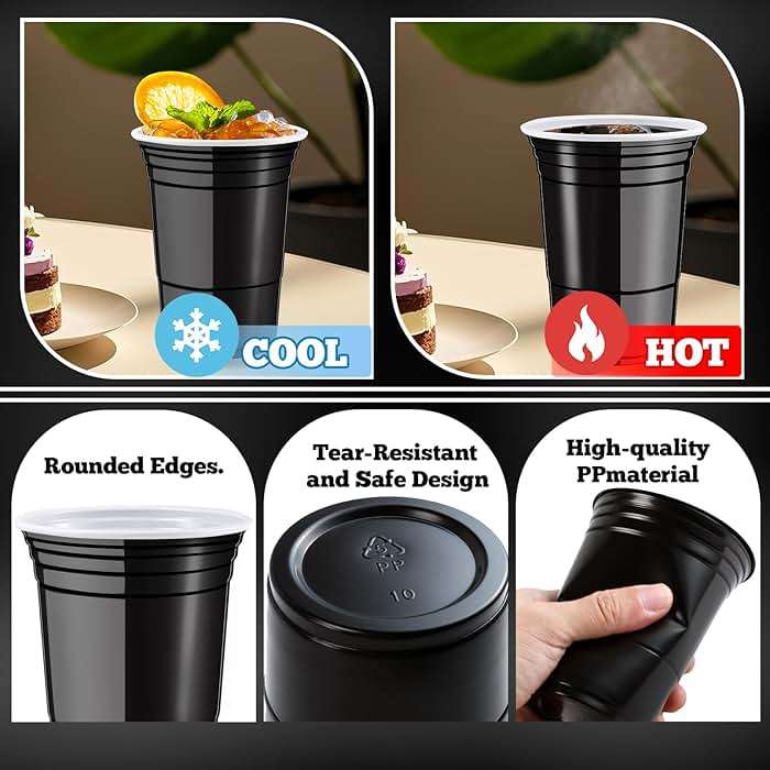 Gabotrie 200 Pack Plastic Cups, 16 oz Black Disposable Cups, Stackable Beverage Plastic Cup Bulk for Party, Heavy Duty Drinking Party Cup for Wedding Birthday Picnic (Black) - Image 4