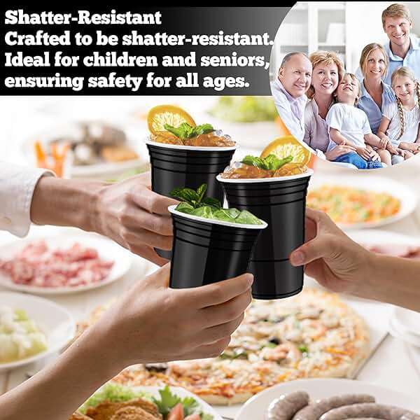 Gabotrie 200 Pack Plastic Cups, 16 oz Black Disposable Cups, Stackable Beverage Plastic Cup Bulk for Party, Heavy Duty Drinking Party Cup for Wedding Birthday Picnic (Black) - Image 5