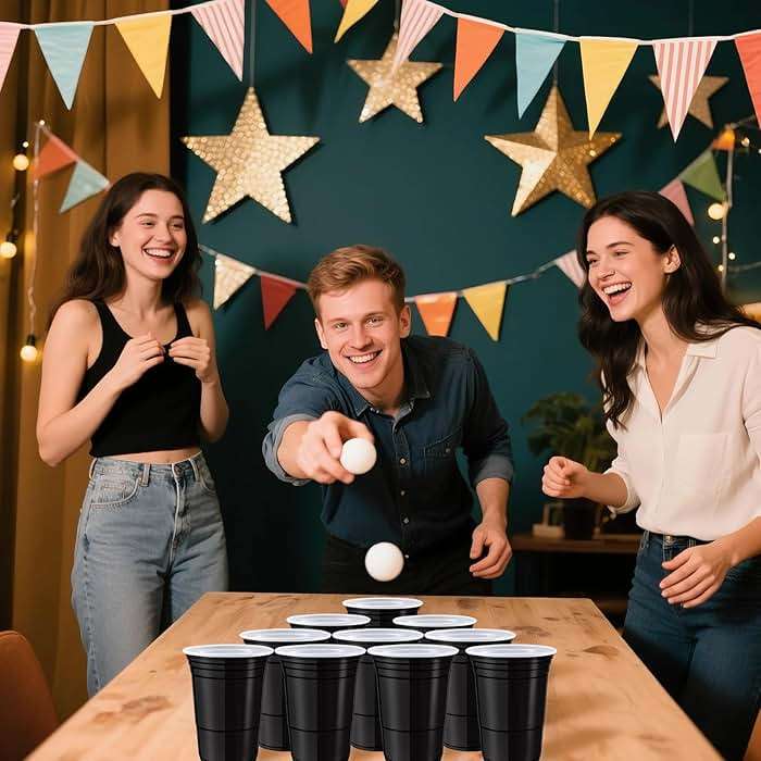 Gabotrie 200 Pack Plastic Cups, 16 oz Black Disposable Cups, Stackable Beverage Plastic Cup Bulk for Party, Heavy Duty Drinking Party Cup for Wedding Birthday Picnic (Black) - Image 7