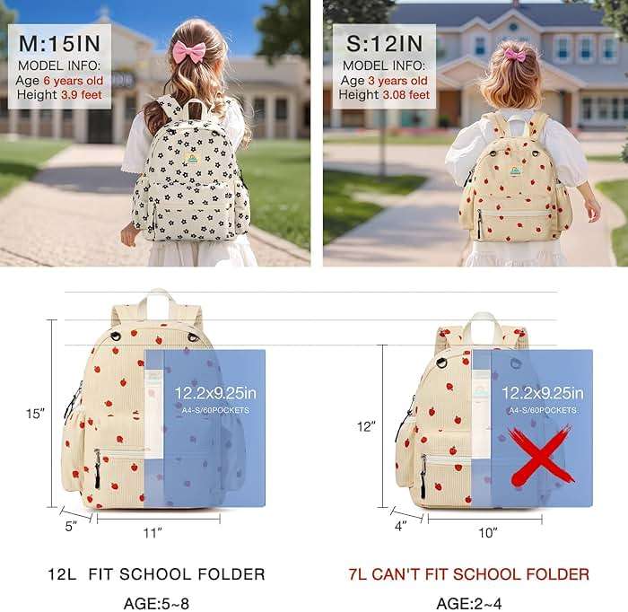 STEAMEDBUN Corduroy Kids Backpack for Girls and Boys 5-8: Girls Backpack for Elementary Kindergarten - 15 inch Cute Backpacks for Kids - Strawberry - Image 4