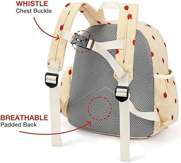 STEAMEDBUN Corduroy Kids Backpack for Girls and Boys 5-8: Girls Backpack for Elementary Kindergarten - 15 inch Cute Backpacks for Kids - Strawberry - Image 5
