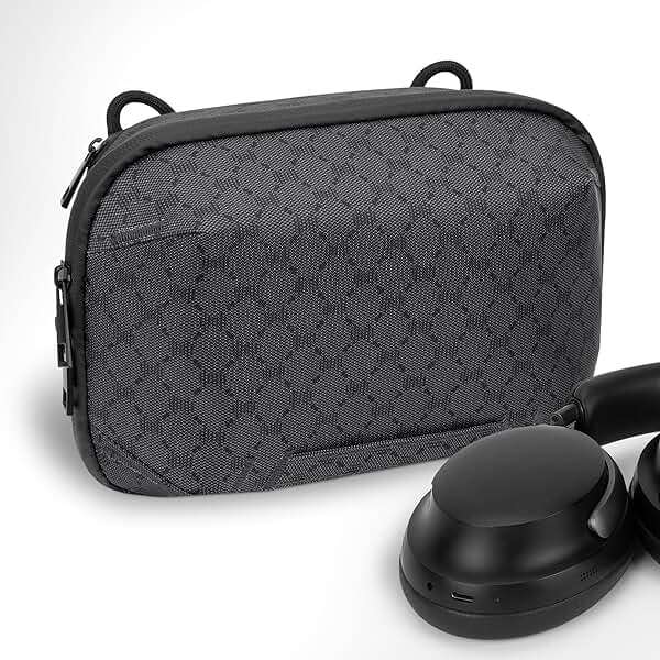 Geekria Elite Headphones Pouch Compatible with Bose QC Ultra, JBL Tour ONE M3, Sony WH-1000XM6 and More, Soft Shell Replacement Protective Travel Carrying Bag with Cable Storage (Dark Grey) - Image 1