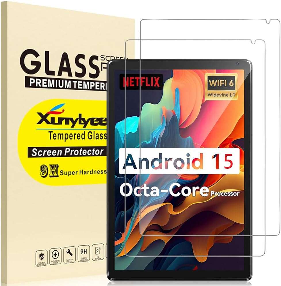 XunyLyee for URAO C107 Tablet 10.1 Inch Android 15 Screen Protector, 9H Hardness, Anti-Scratch,10.1 Inch Android 16 15 14 Upgraded Tablet Tempered Glass, [9.09'' x 5.70'', 231mm x 145mm], 2 Pack - Image 1