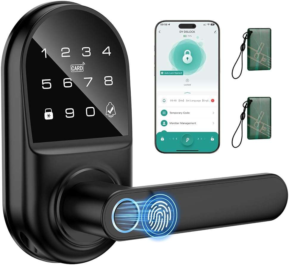 Smart keypad Door Lock with Handle，Fingerprint Keyless Entry Digital Lock with Built-in doorbell for Front Door,Bedroom,biometric Door knob, APP Control - Image 1