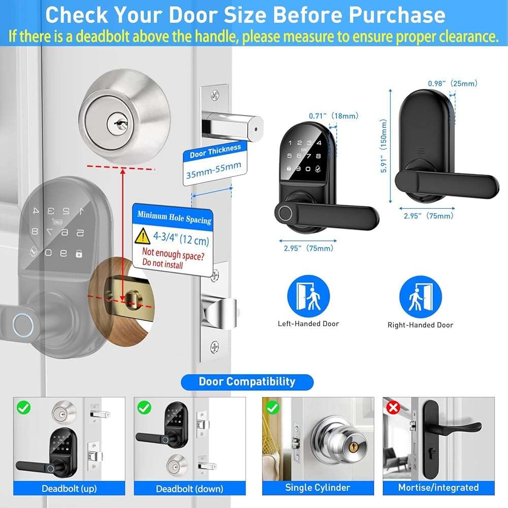 Smart keypad Door Lock with Handle，Fingerprint Keyless Entry Digital Lock with Built-in doorbell for Front Door,Bedroom,biometric Door knob, APP Control - Image 2