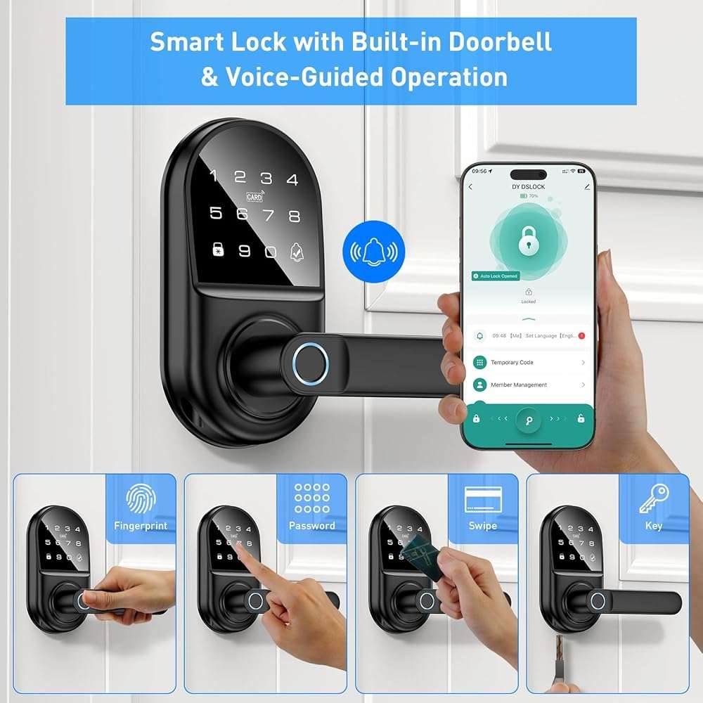 Smart keypad Door Lock with Handle，Fingerprint Keyless Entry Digital Lock with Built-in doorbell for Front Door,Bedroom,biometric Door knob, APP Control - Image 3