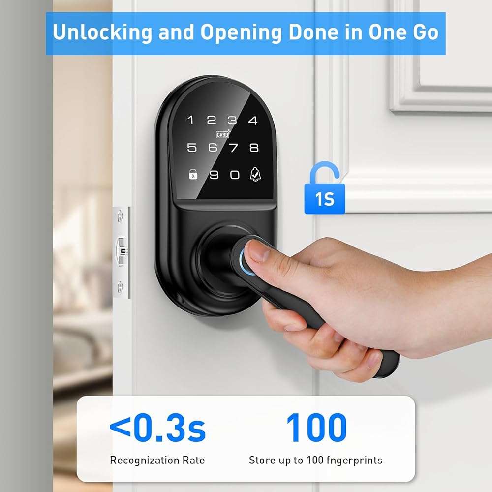 Smart keypad Door Lock with Handle，Fingerprint Keyless Entry Digital Lock with Built-in doorbell for Front Door,Bedroom,biometric Door knob, APP Control - Image 4