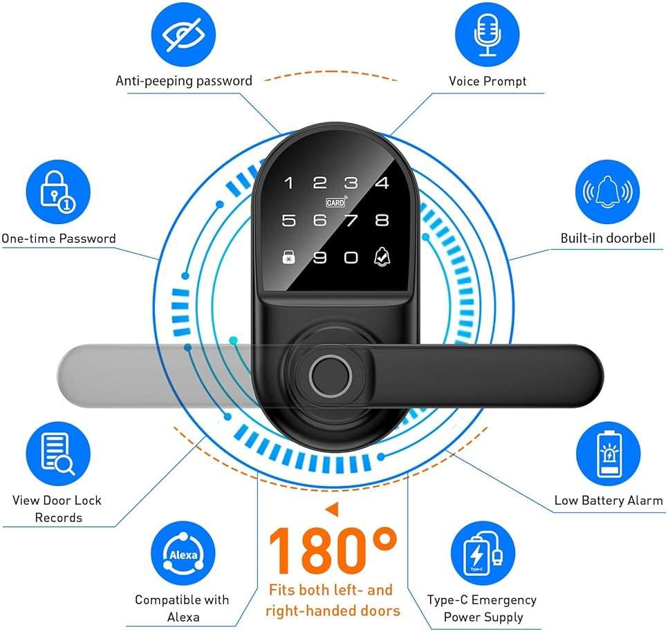 Smart keypad Door Lock with Handle，Fingerprint Keyless Entry Digital Lock with Built-in doorbell for Front Door,Bedroom,biometric Door knob, APP Control - Image 5