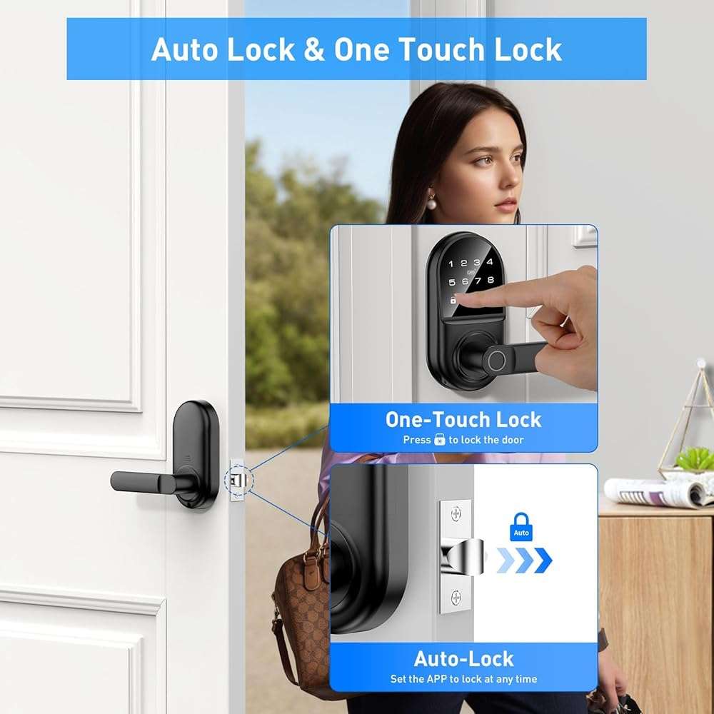 Smart keypad Door Lock with Handle，Fingerprint Keyless Entry Digital Lock with Built-in doorbell for Front Door,Bedroom,biometric Door knob, APP Control - Image 6