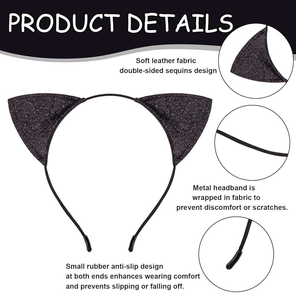 JIALWEN Cat Ears Headband Cat Costume Hair Hoop Halloween Cosplay Party Dress Up Accessories - Image 4