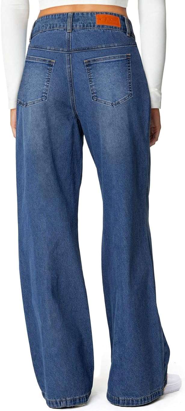 Sidefeel Women's Wide Leg Jeans High Waisted Stretchy Straight Leg Jeans Trendy Seamed Front Loose Denim Pants - Image 2