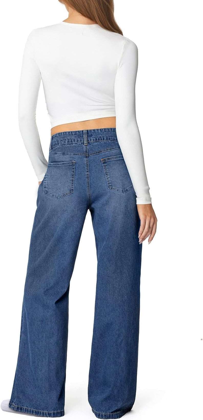 Sidefeel Women's Wide Leg Jeans High Waisted Stretchy Straight Leg Jeans Trendy Seamed Front Loose Denim Pants - Image 4