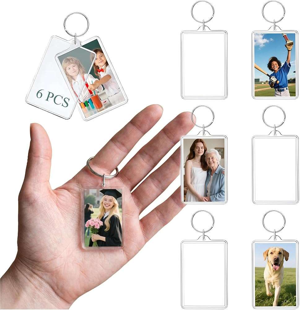 Timerchin Personalized Custom Picture Frame Keychain 6PCS Acrylic Clear Rectangle Photo Keychain Blanks DIY for Loved Ones - Image 1