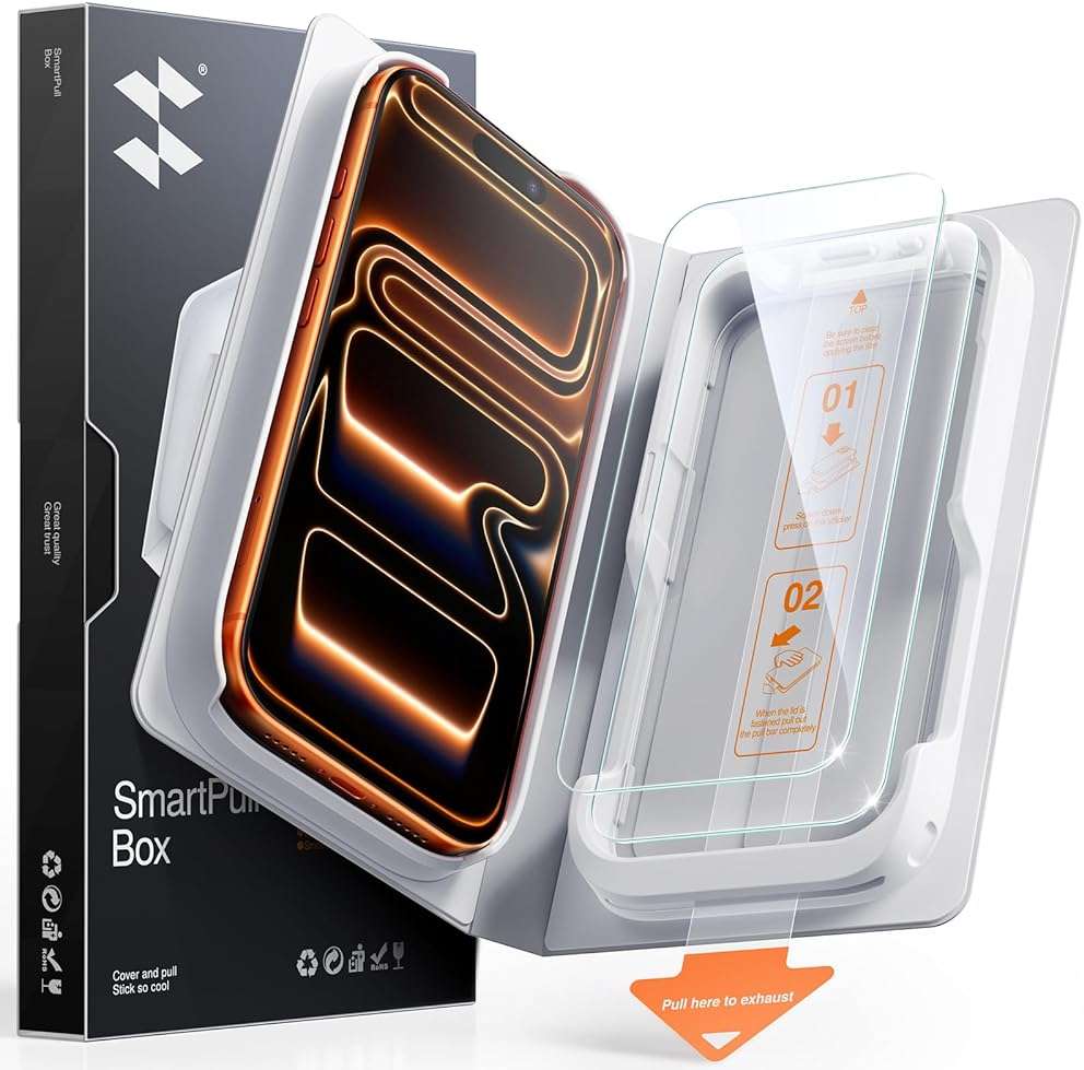 SMARTDEVIL 2-Pack Tempered Glass Screen Protector for iPhone 17 Pro, SmartPull Box Bubble-Free Instant Install Applicator, 9H Military-Grade Protection, Case-Friendly - Image 1