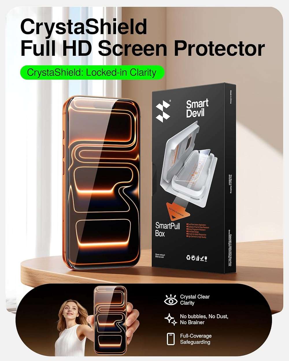 SMARTDEVIL 2-Pack Tempered Glass Screen Protector for iPhone 17 Pro, SmartPull Box Bubble-Free Instant Install Applicator, 9H Military-Grade Protection, Case-Friendly - Image 2