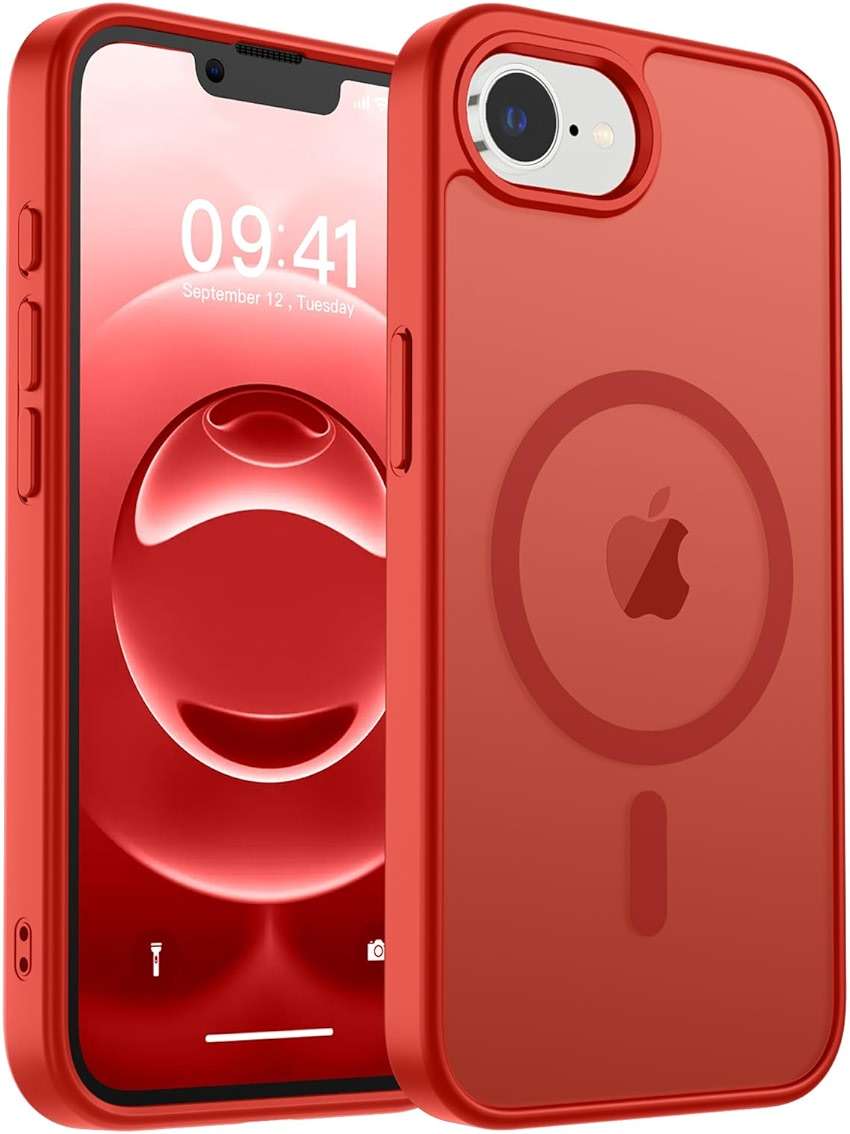 zapica Magnetic for iPhone 17e Case & iPhone 16e Case, [Compatible with MagSafe] [Military Grade Drop Protection] Translucent Matte Shockproof Anti-Scratch Phone Cover, Red - Image 1