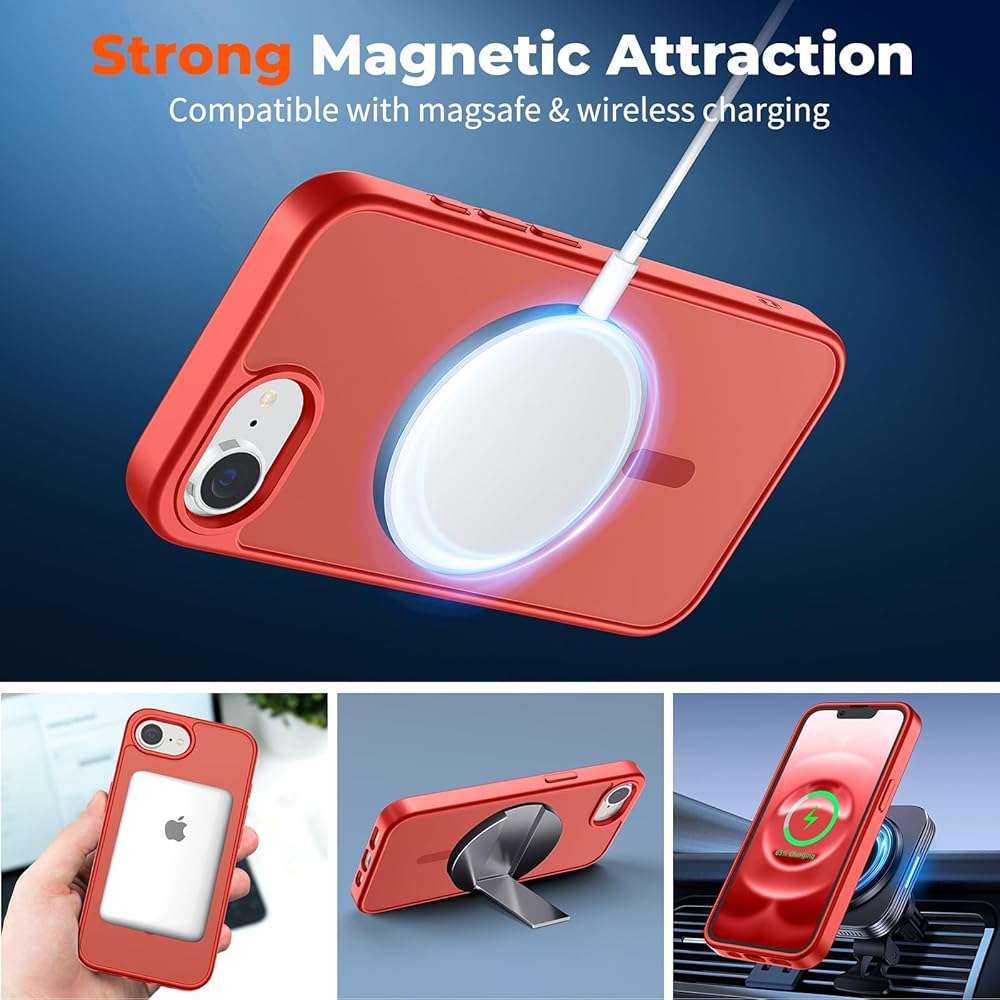 zapica Magnetic for iPhone 17e Case & iPhone 16e Case, [Compatible with MagSafe] [Military Grade Drop Protection] Translucent Matte Shockproof Anti-Scratch Phone Cover, Red - Image 3