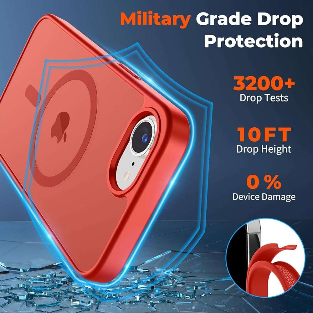 zapica Magnetic for iPhone 17e Case & iPhone 16e Case, [Compatible with MagSafe] [Military Grade Drop Protection] Translucent Matte Shockproof Anti-Scratch Phone Cover, Red - Image 4