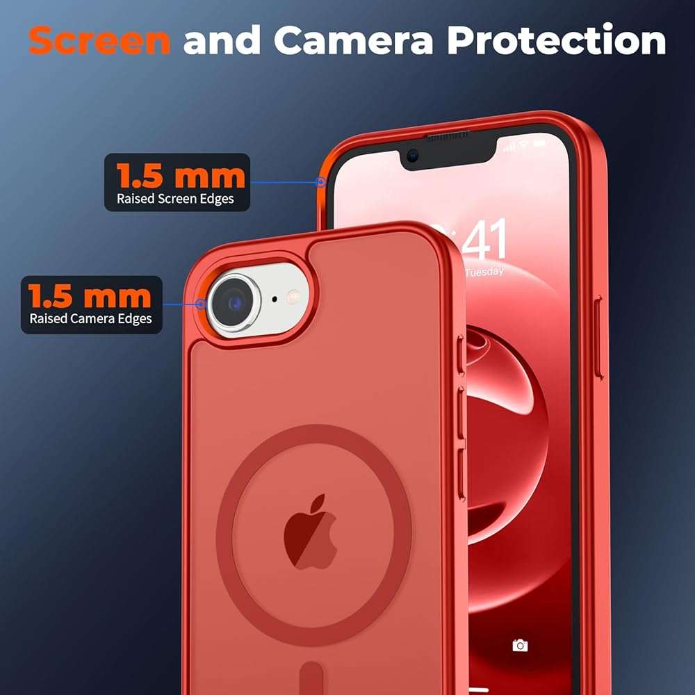 zapica Magnetic for iPhone 17e Case & iPhone 16e Case, [Compatible with MagSafe] [Military Grade Drop Protection] Translucent Matte Shockproof Anti-Scratch Phone Cover, Red - Image 5