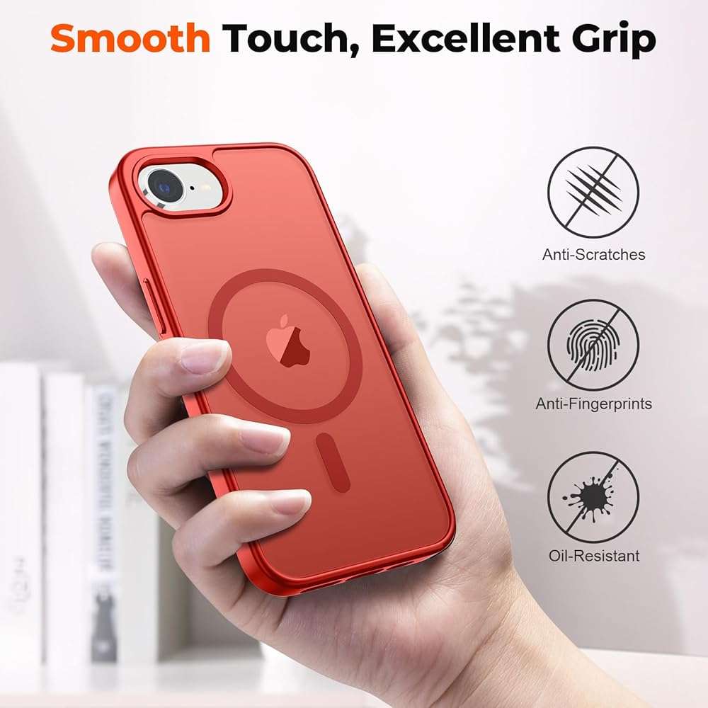 zapica Magnetic for iPhone 17e Case & iPhone 16e Case, [Compatible with MagSafe] [Military Grade Drop Protection] Translucent Matte Shockproof Anti-Scratch Phone Cover, Red - Image 6