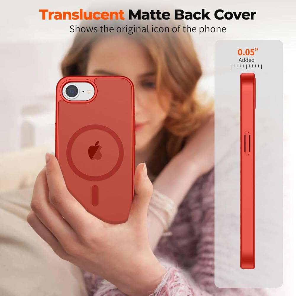 zapica Magnetic for iPhone 17e Case & iPhone 16e Case, [Compatible with MagSafe] [Military Grade Drop Protection] Translucent Matte Shockproof Anti-Scratch Phone Cover, Red - Image 7
