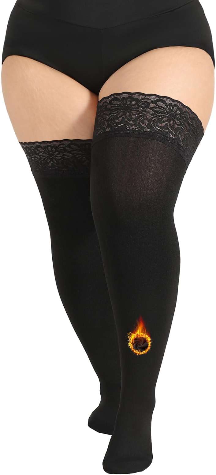 VivaCurve Plus Size Thigh High Socks for Women Fleece Lined Extra Long Over the Knee Stockings Leg Warmers Boot Socks - Image 1