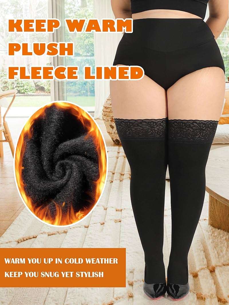 VivaCurve Plus Size Thigh High Socks for Women Fleece Lined Extra Long Over the Knee Stockings Leg Warmers Boot Socks - Image 2