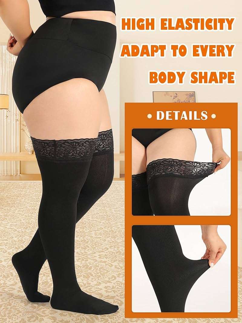 VivaCurve Plus Size Thigh High Socks for Women Fleece Lined Extra Long Over the Knee Stockings Leg Warmers Boot Socks - Image 3