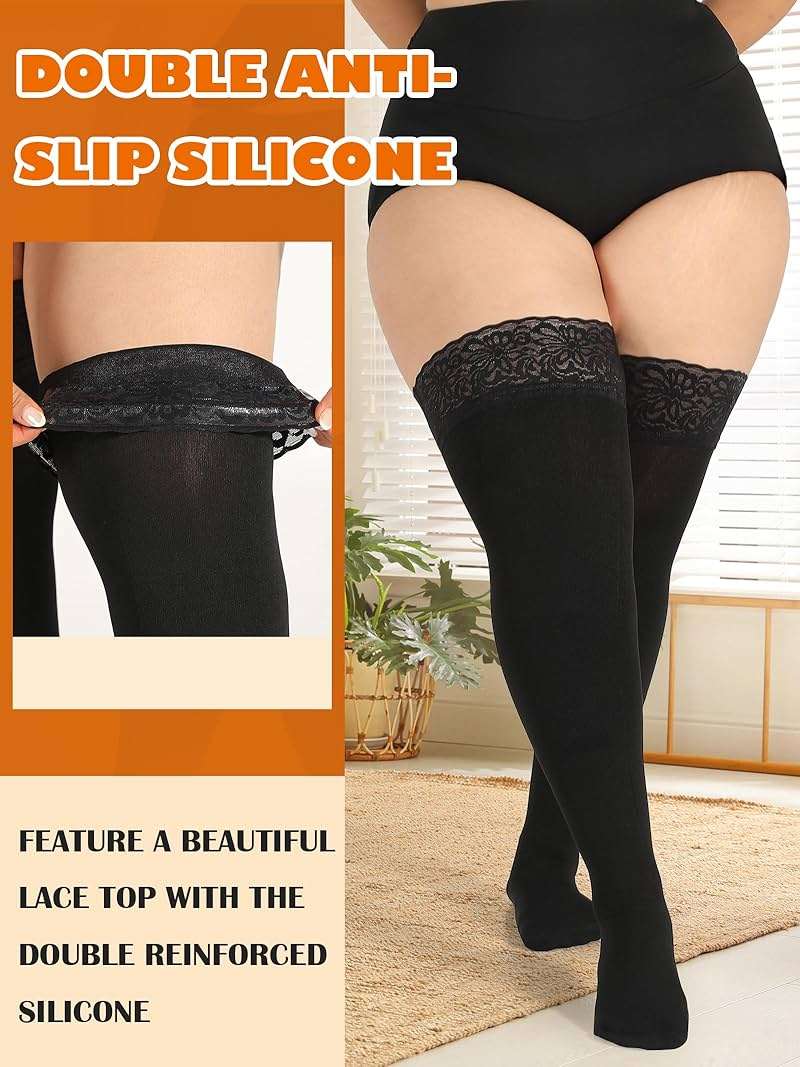 VivaCurve Plus Size Thigh High Socks for Women Fleece Lined Extra Long Over the Knee Stockings Leg Warmers Boot Socks - Image 4