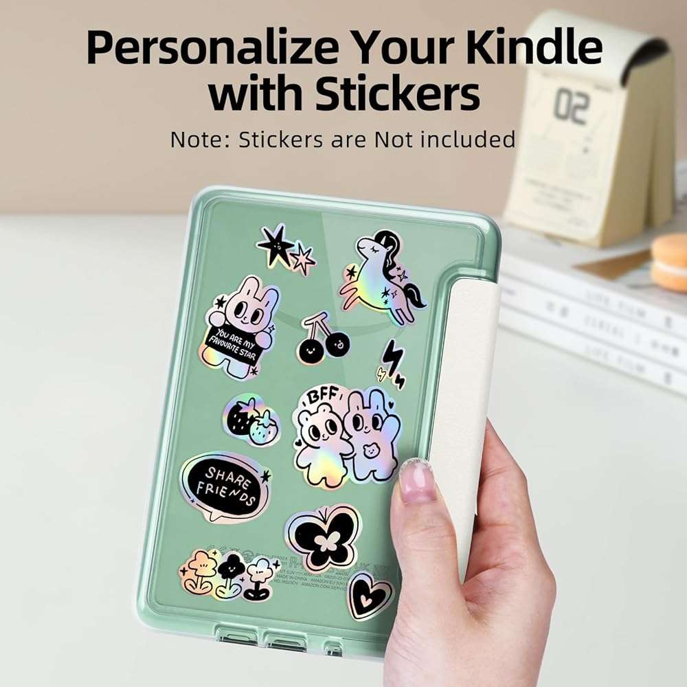 HOICHOE Case for 6" Kindle 2024/2022 Release (11 Generation), Light PU Leather Cover and Transparent Hard Back Shell with Hand Strap, Auto Sleep/Wake, Creamy White - Image 3