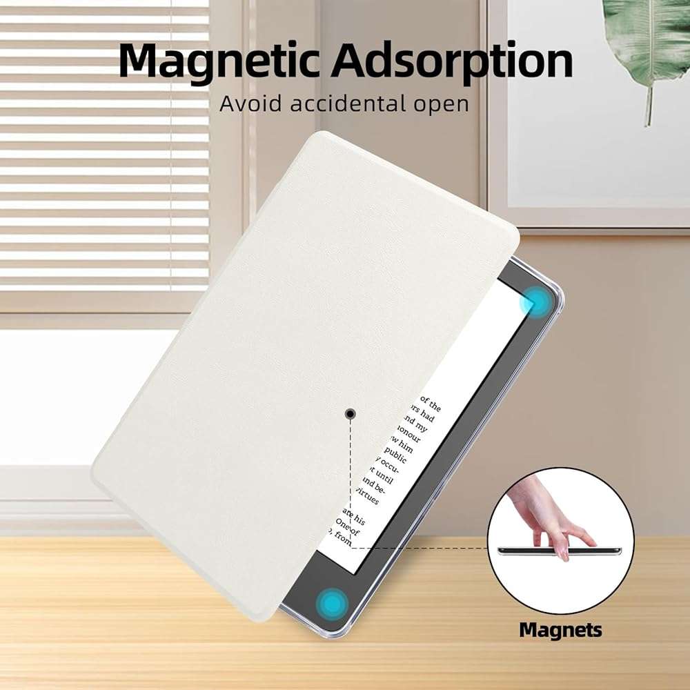 HOICHOE Case for 6" Kindle 2024/2022 Release (11 Generation), Light PU Leather Cover and Transparent Hard Back Shell with Hand Strap, Auto Sleep/Wake, Creamy White - Image 7