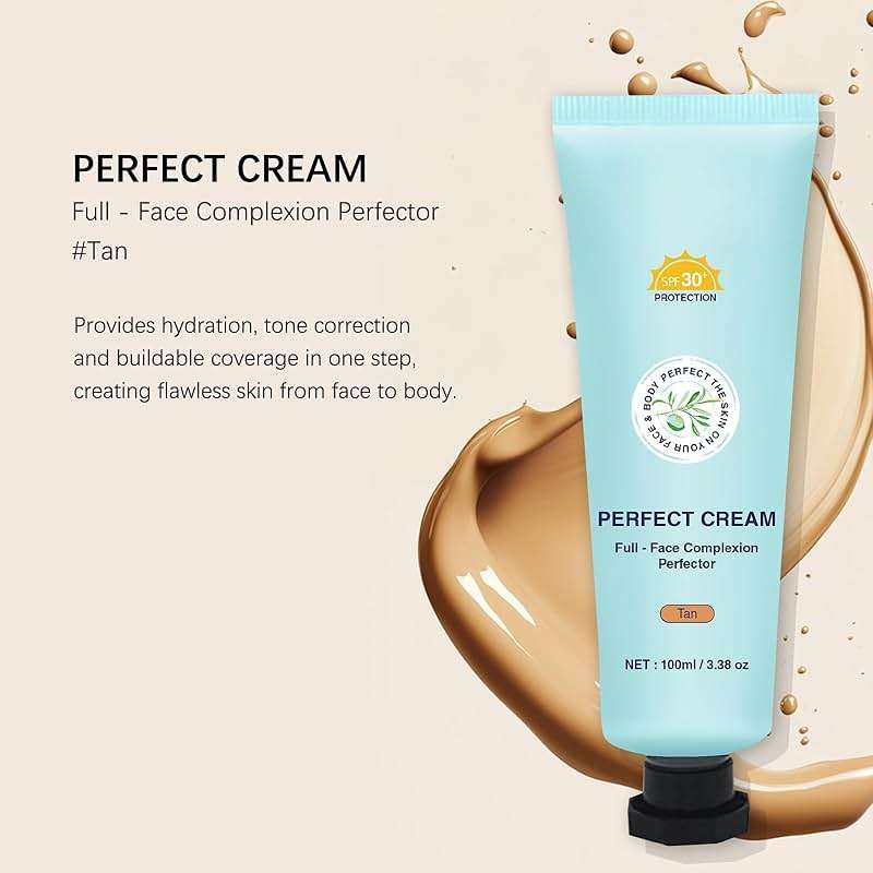 Shimmery Body Coverage Perfector Waterproof CC Cream with SPF 30 - Full Coverage body Makeup with Glow, Transfer-Resistant & Long-Lasting Skin Tint, Broad Spectrum for Face & Body (Tan) - Image 2