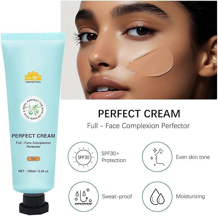 Shimmery Body Coverage Perfector Waterproof CC Cream with SPF 30 - Full Coverage body Makeup with Glow, Transfer-Resistant & Long-Lasting Skin Tint, Broad Spectrum for Face & Body (Tan) - Image 3