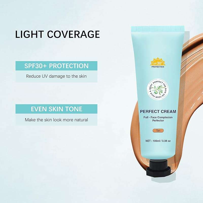 Shimmery Body Coverage Perfector Waterproof CC Cream with SPF 30 - Full Coverage body Makeup with Glow, Transfer-Resistant & Long-Lasting Skin Tint, Broad Spectrum for Face & Body (Tan) - Image 5