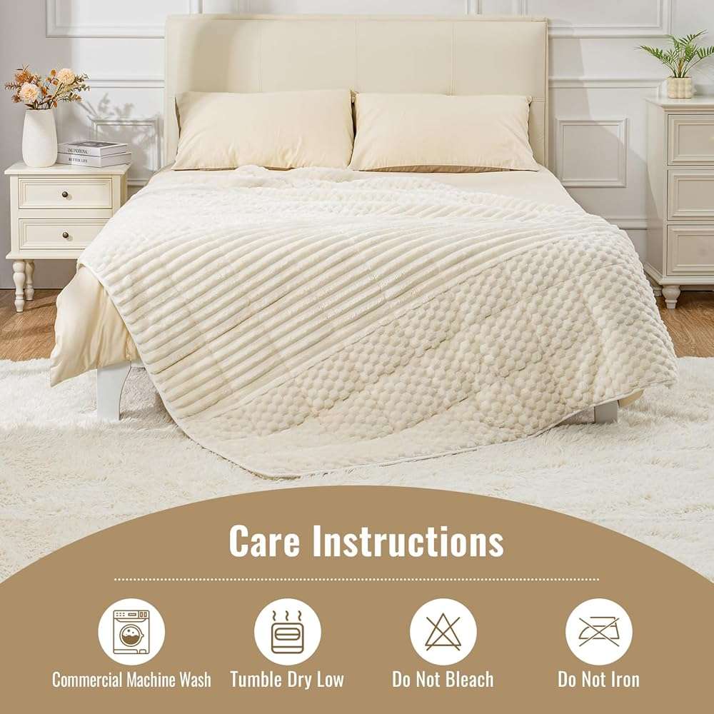 Uttermara Weighted Blanket for Adults Queen Size 15lbs, Soft Cozy Sherpa Fleece Heavy Blanket for Sleep and Calm, Fuzzy Warm Jacquard Bed Blanket, 60 x 80 Inches, Cream White - Image 7